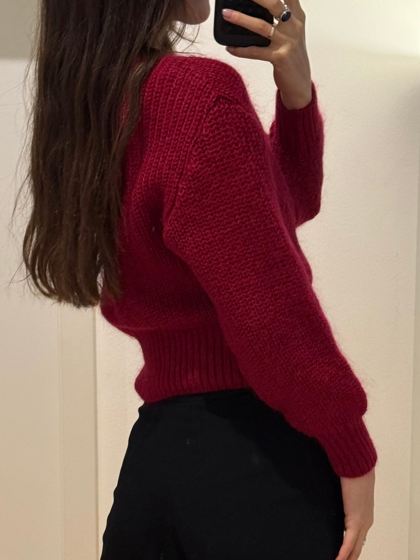 Vintage Mohair Blend Burgundy Red V-Neck Cardigan Sweater S/M