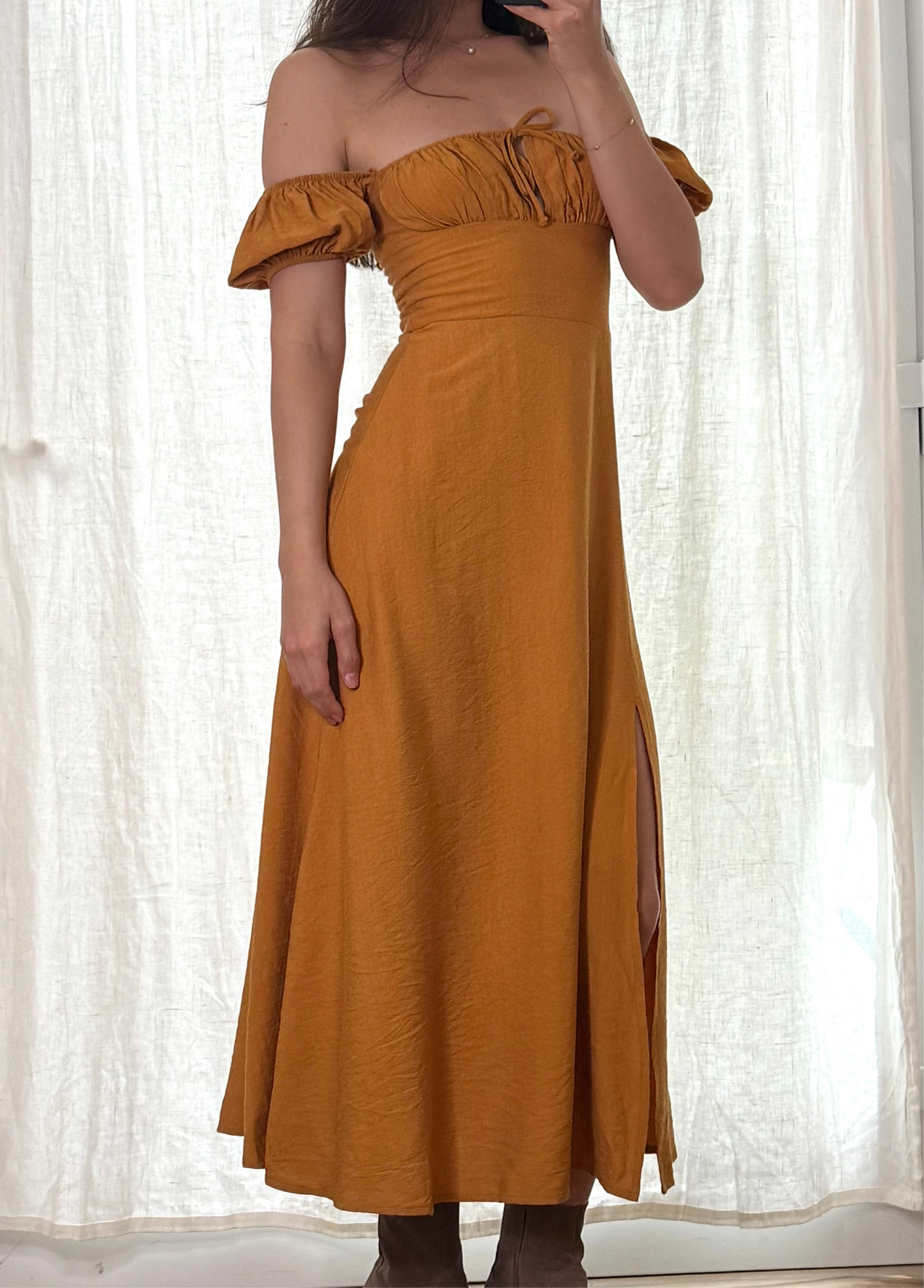 Marigold Yellow Peasant Style Maxi Dress XS/S