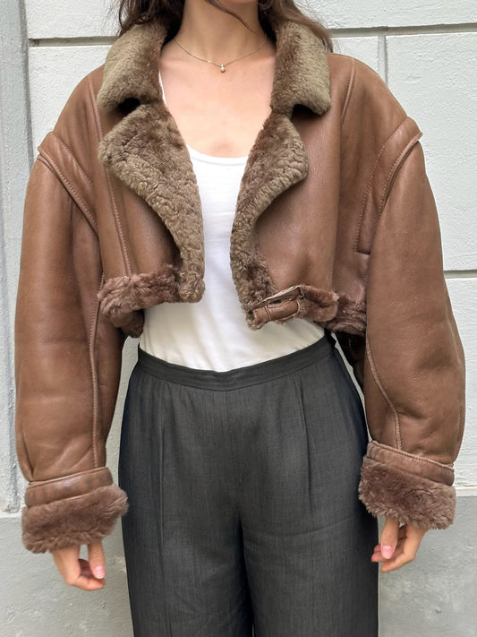 Vintage Upcycled 100% Genuine Shearling Cropped Jacket M