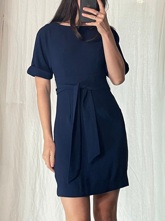 Vintage Navy Blue Belted Dress S