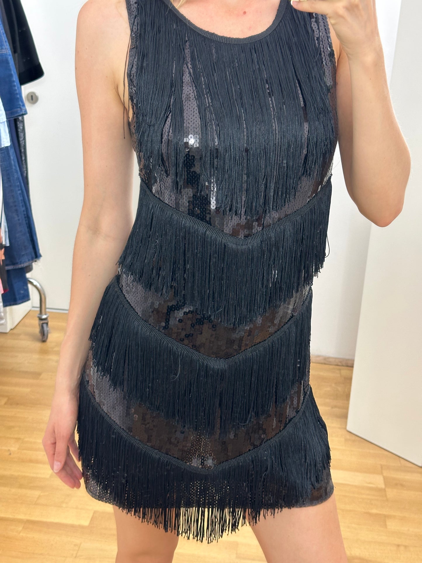 Black Sequins Fringe Dress M