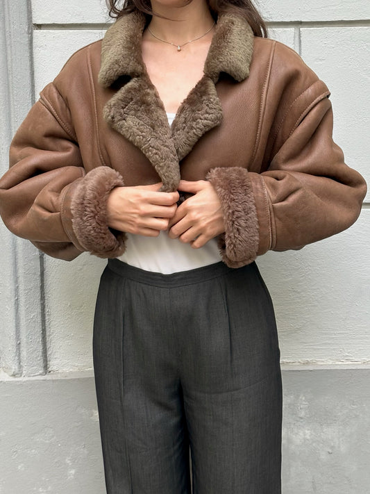 Vintage Upcycled 100% Genuine Shearling Cropped Jacket M