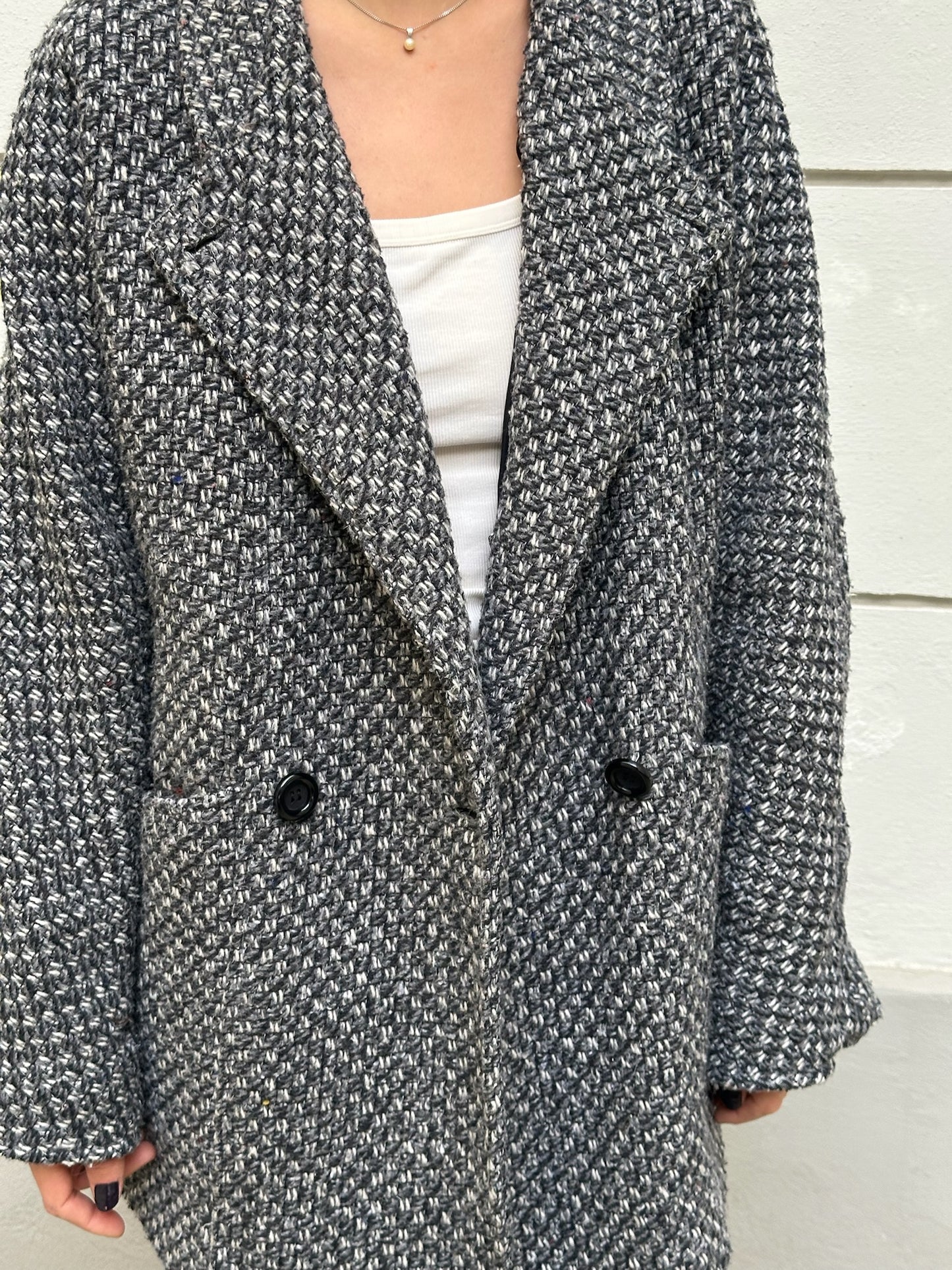 Vintage Wool Blend Black/Gray/Tweed Style Coat M