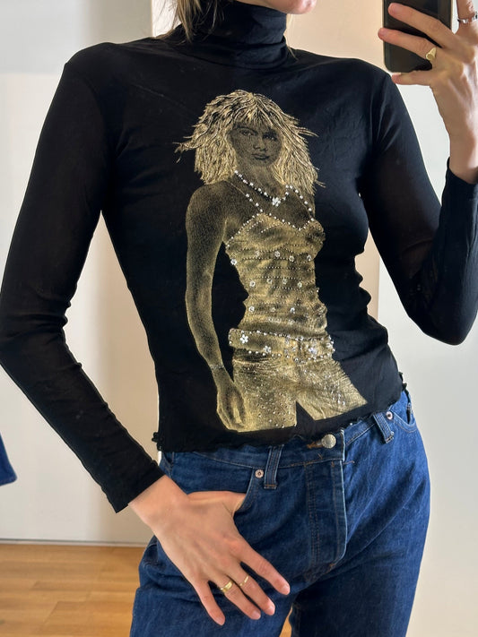 Vintage Y2K Black Mesh Top S
