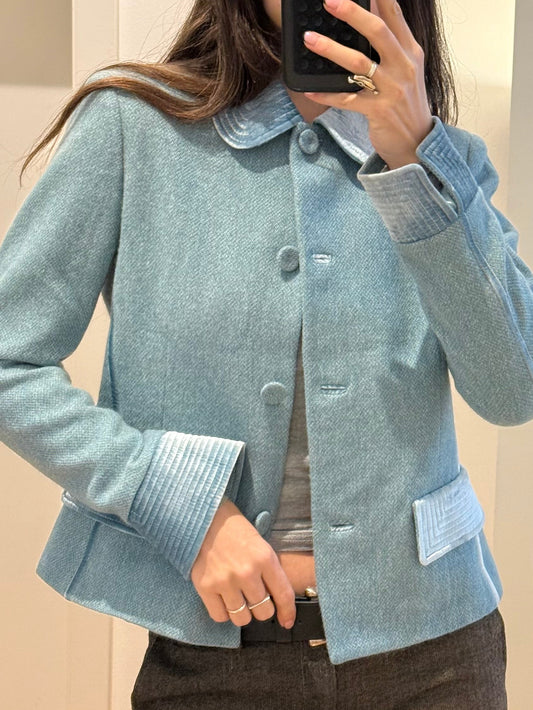 Vintage 100% Lambswool Light Aqua Blue Jacket S/M