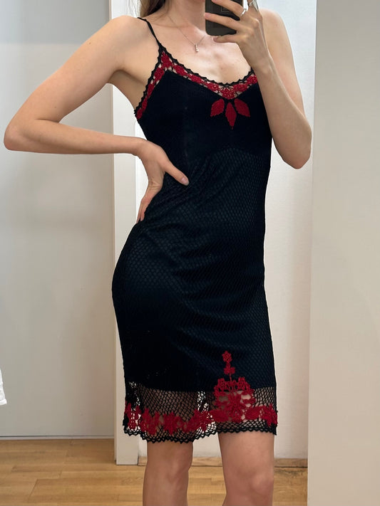 Vintage Knit Black Red Dress S