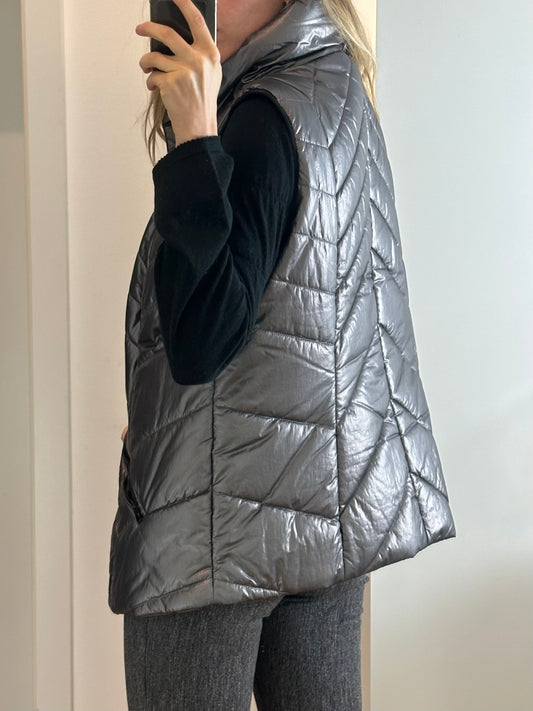 Silver Gray Puffer Vest M/L