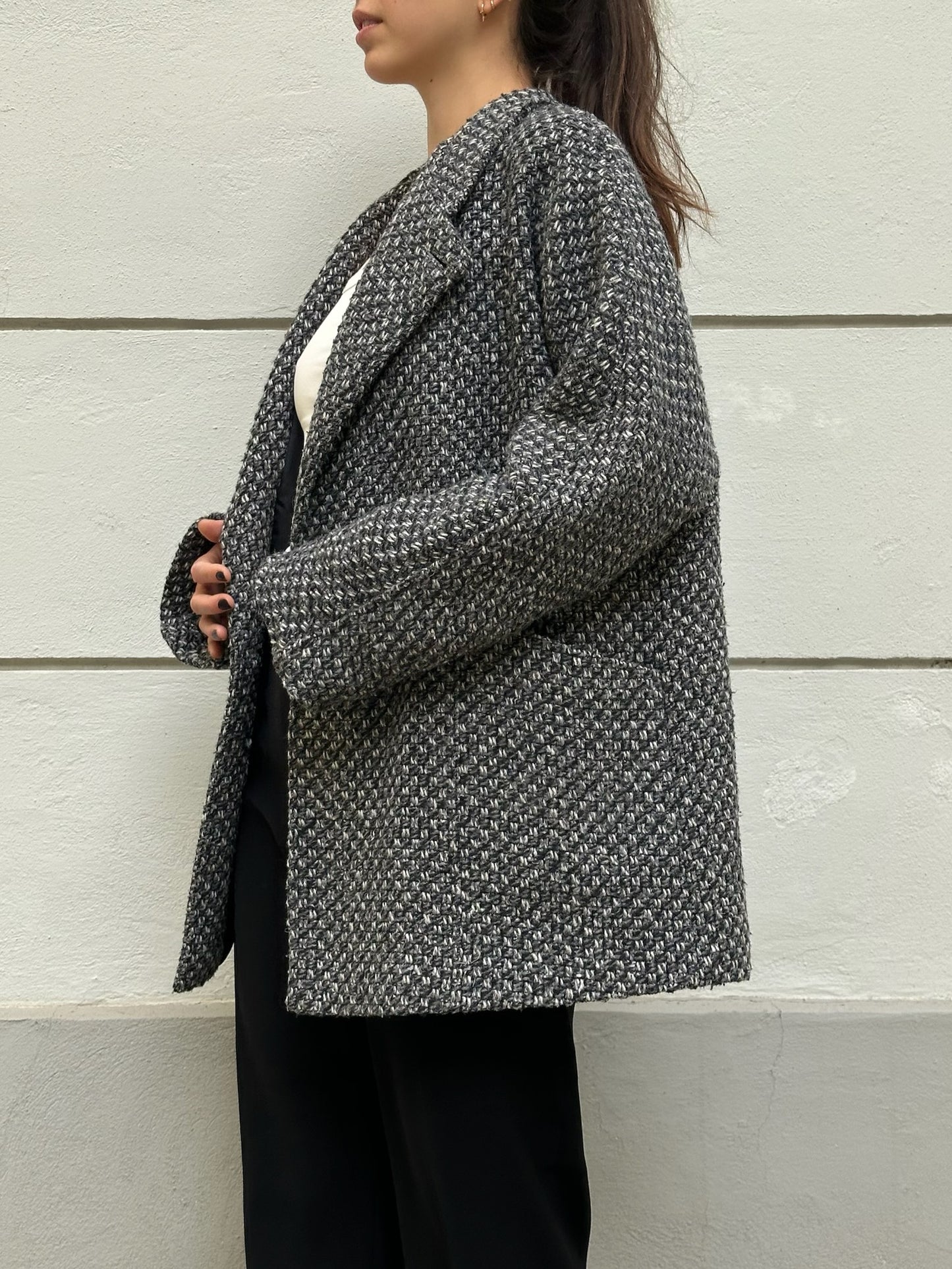 Vintage Wool Blend Black/Gray/Tweed Style Coat M