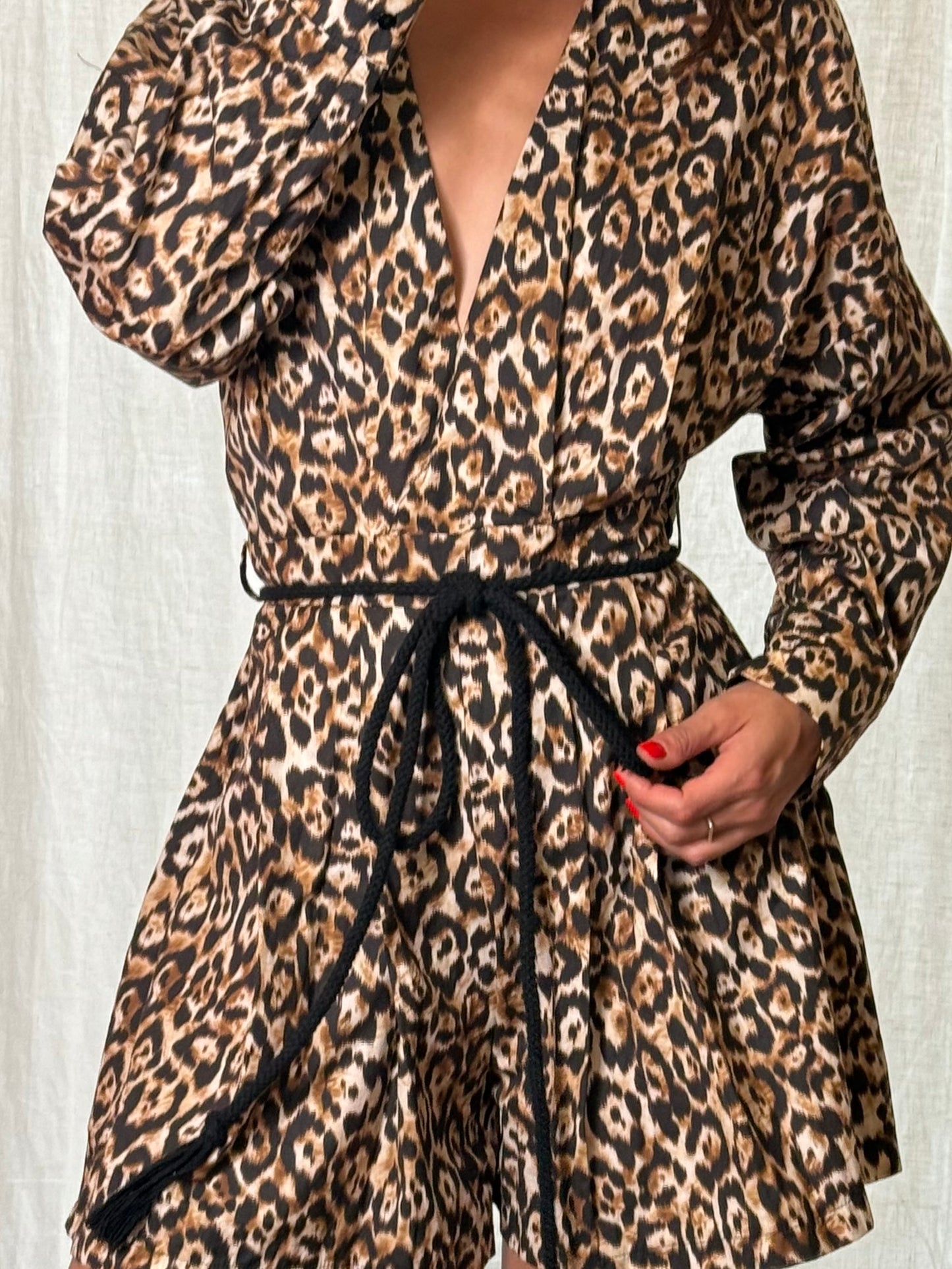100% Cotton Leopard/Cheetah Printed Belted Romper One Piece S