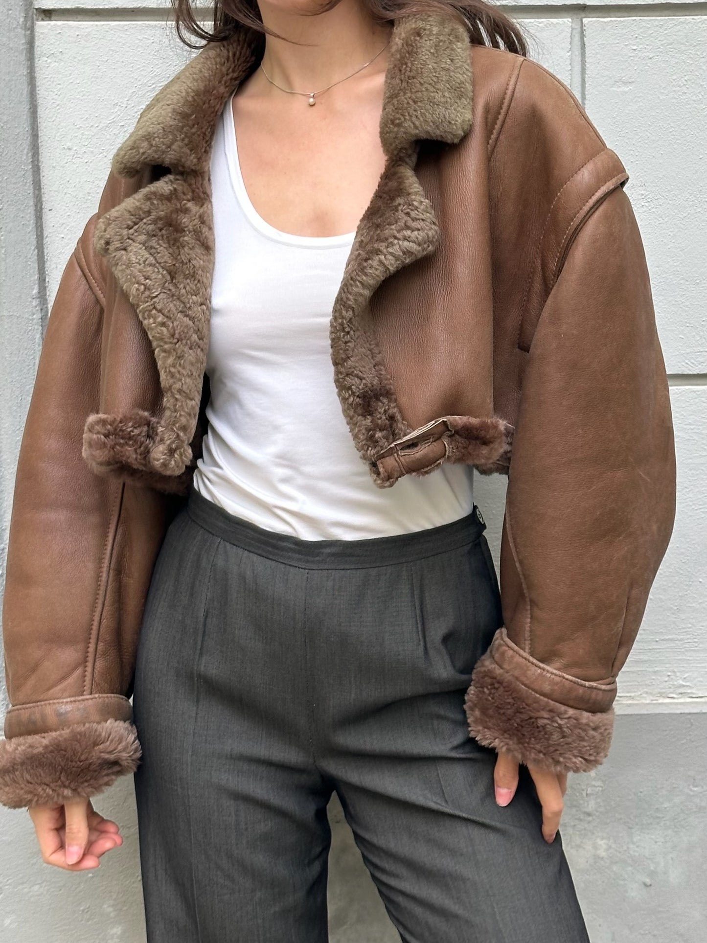 Vintage Upcycled 100% Genuine Shearling Cropped Jacket M