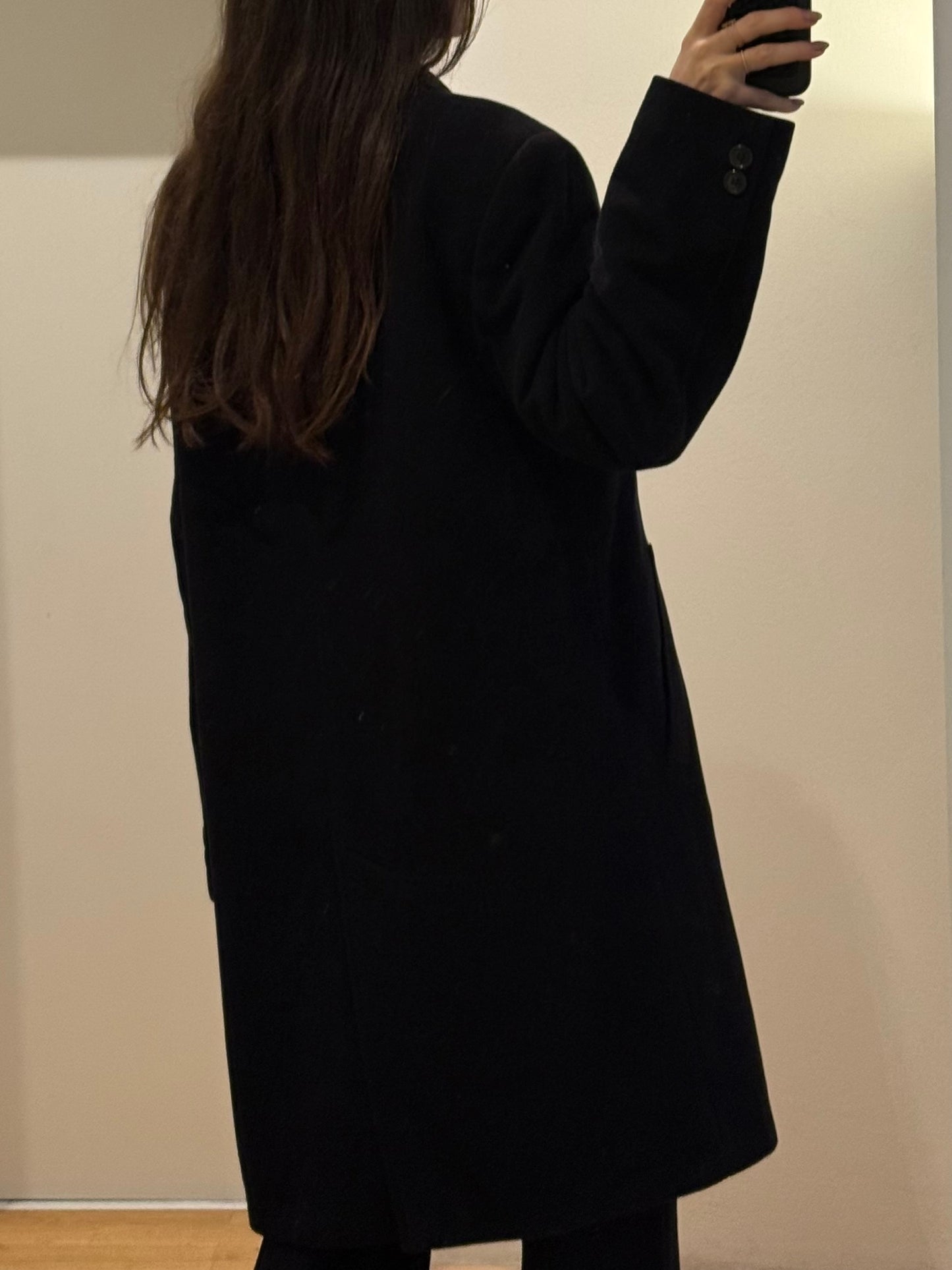 Vintage Black Wool & Cashmere Coat L