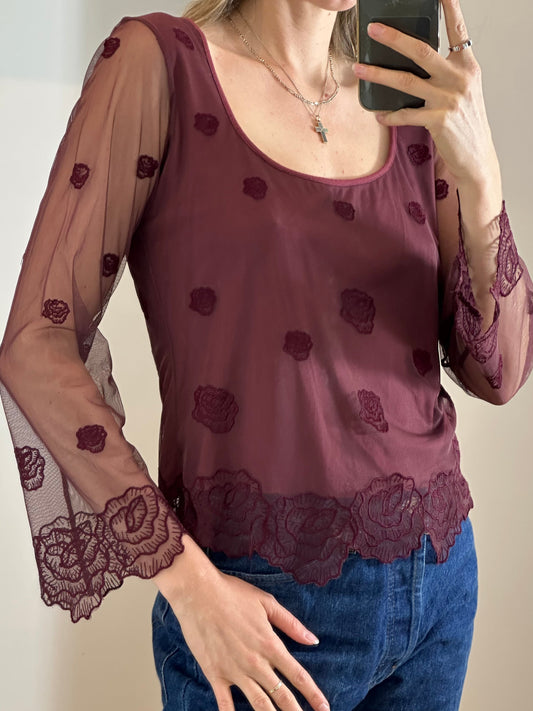 Vintage Mesh Burgundy Top M/L