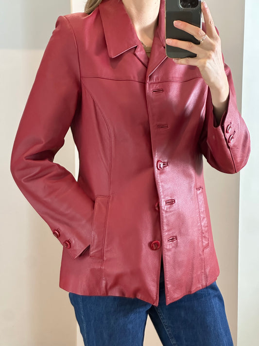 Vintage Red Leather Jacket S/M