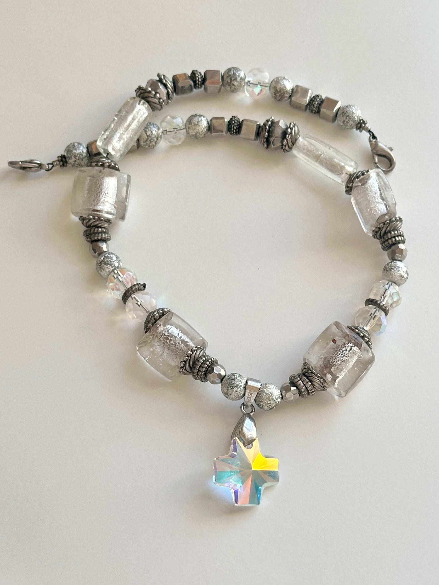 Handmade Iridescent Cross Necklace