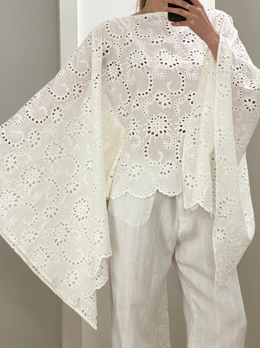 Handmade White Cotton Blouse M