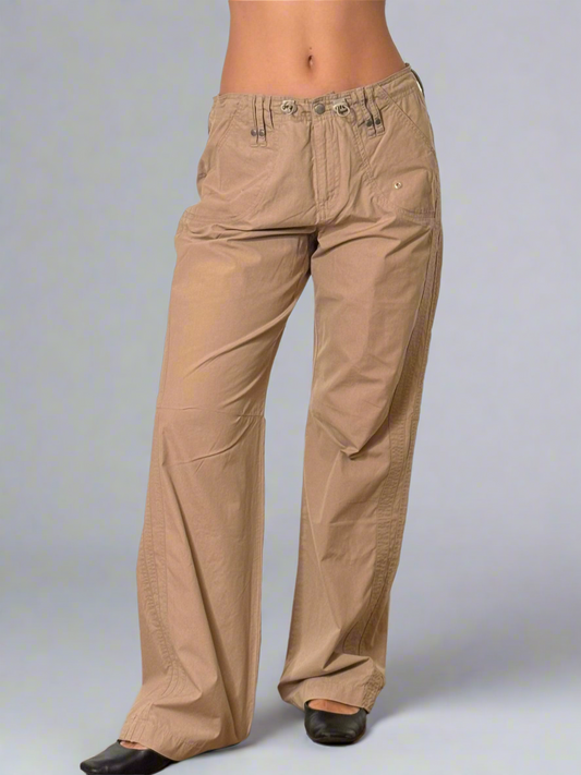 Vintage Cotton Y2K Beige Cargo Trousers M