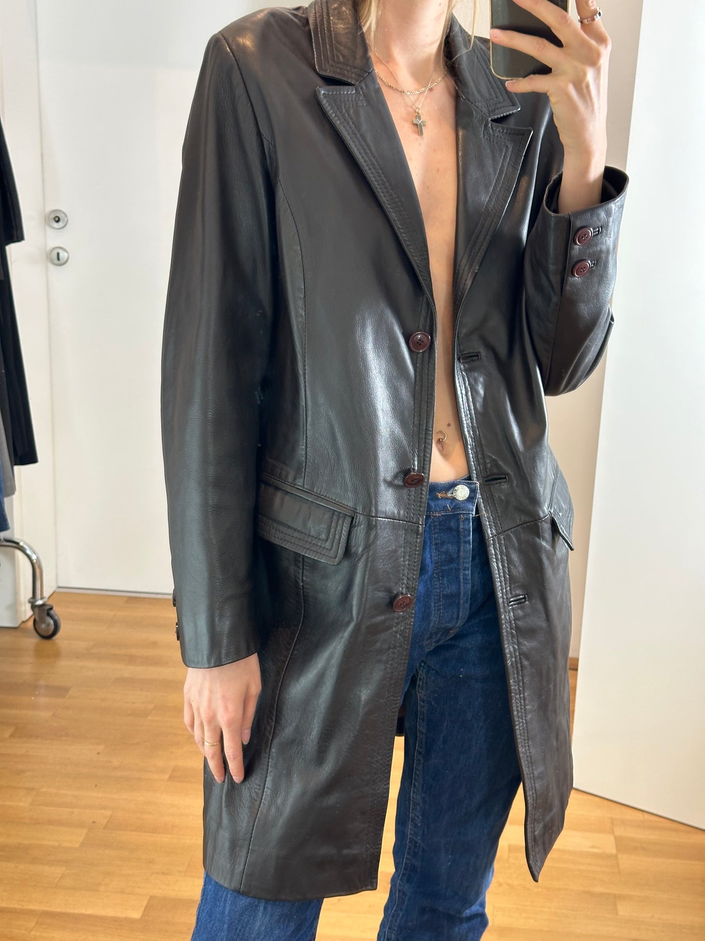 Vintage Dark Brown Leather Coat L