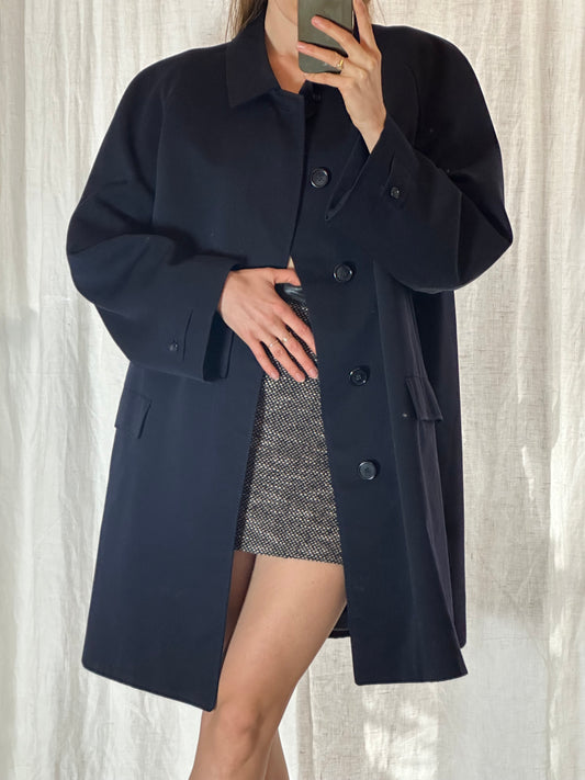 Vintage Navy Blue Pure New Wool Trench Coat XL