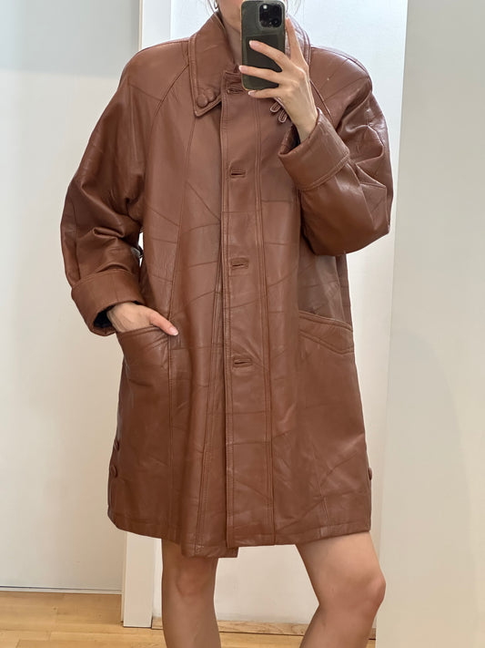 Vintage Brown Leather Coat L