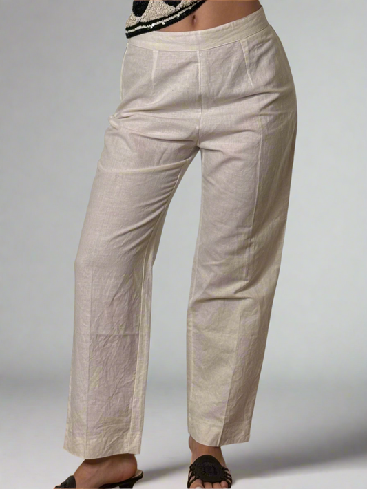 Vintage White Linen/Viscose High Waisted Trousers S/M EU 36