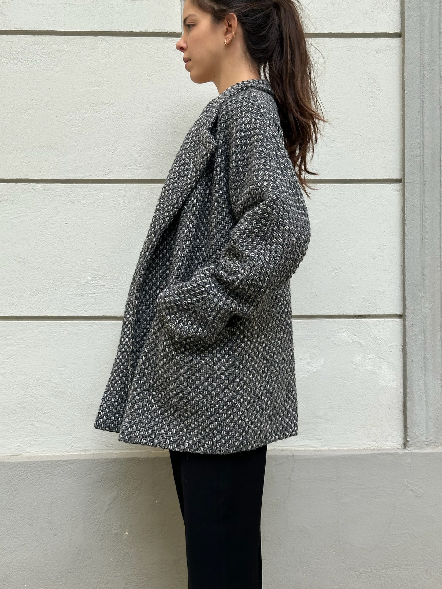 Vintage Wool Blend Black/Gray/Tweed Style Coat M