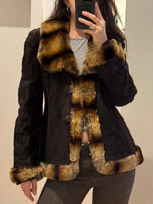 Vintage 100% Genuine Lamb Leather & Fur Jacket S/M