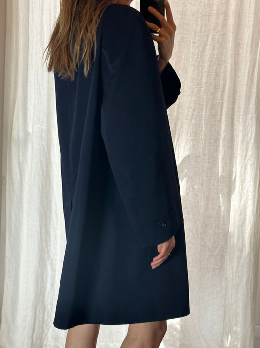 Vintage Navy Blue Pure New Wool Trench Coat XL