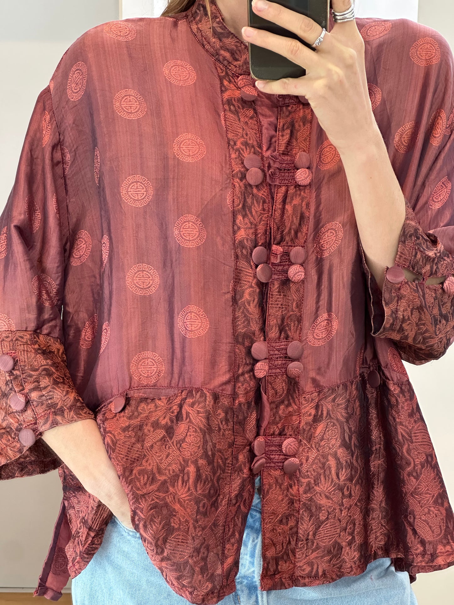 Vintage Silk Asian Blouse L