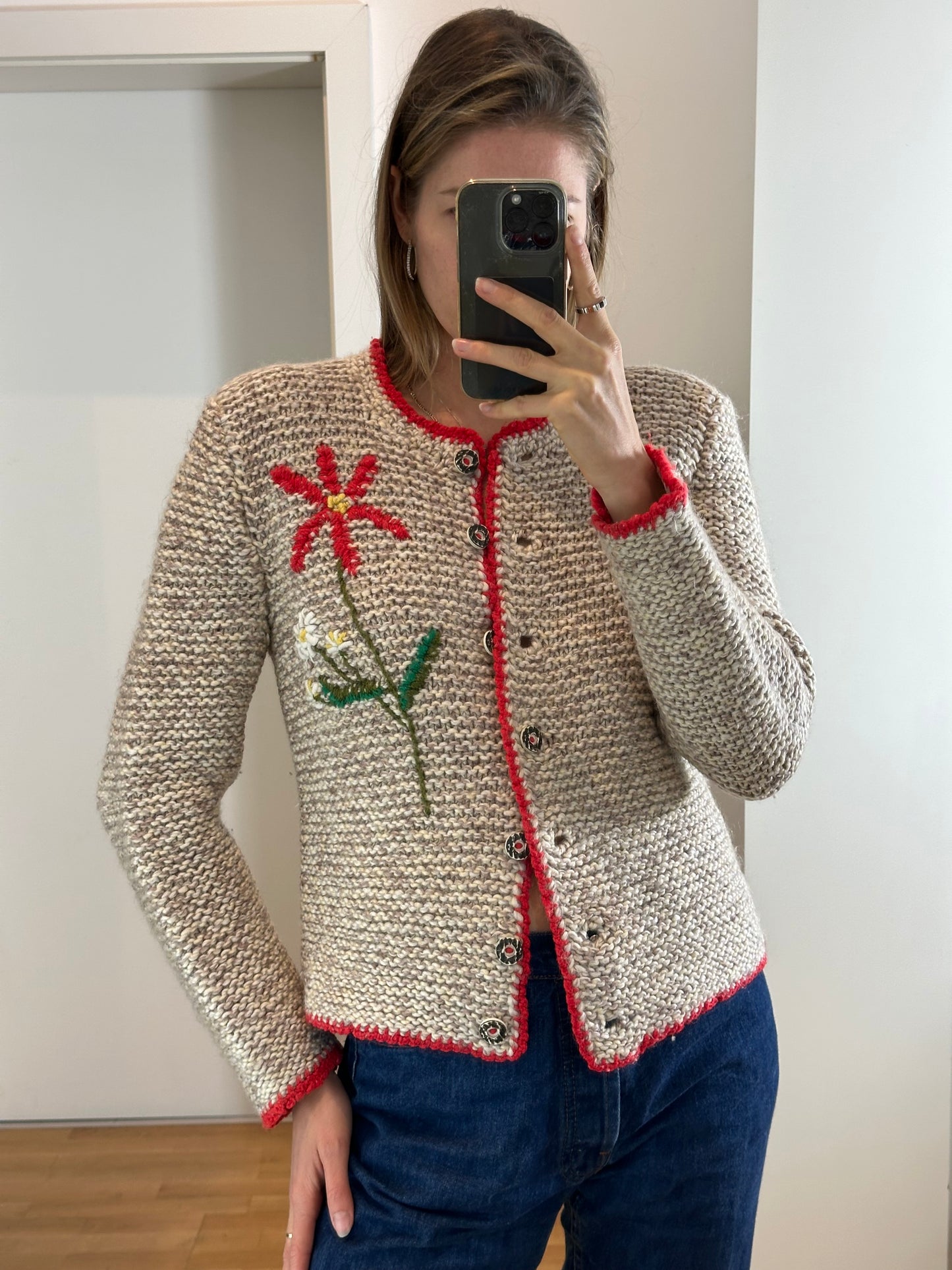 Vintage Hand Knit Wool Cardigan S/M