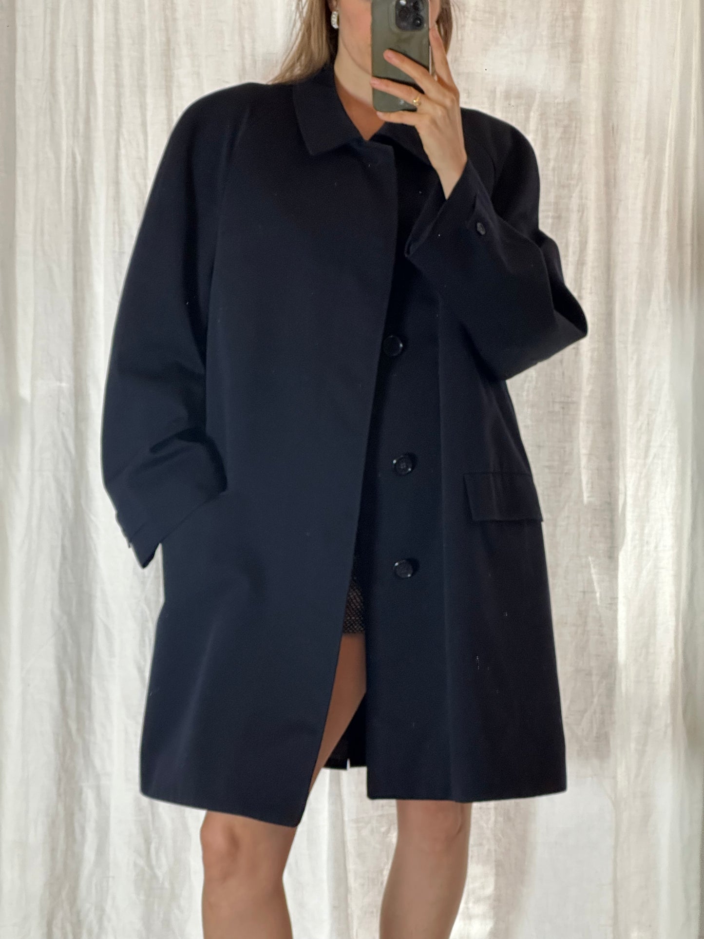 Vintage Navy Blue Pure New Wool Trench Coat XL