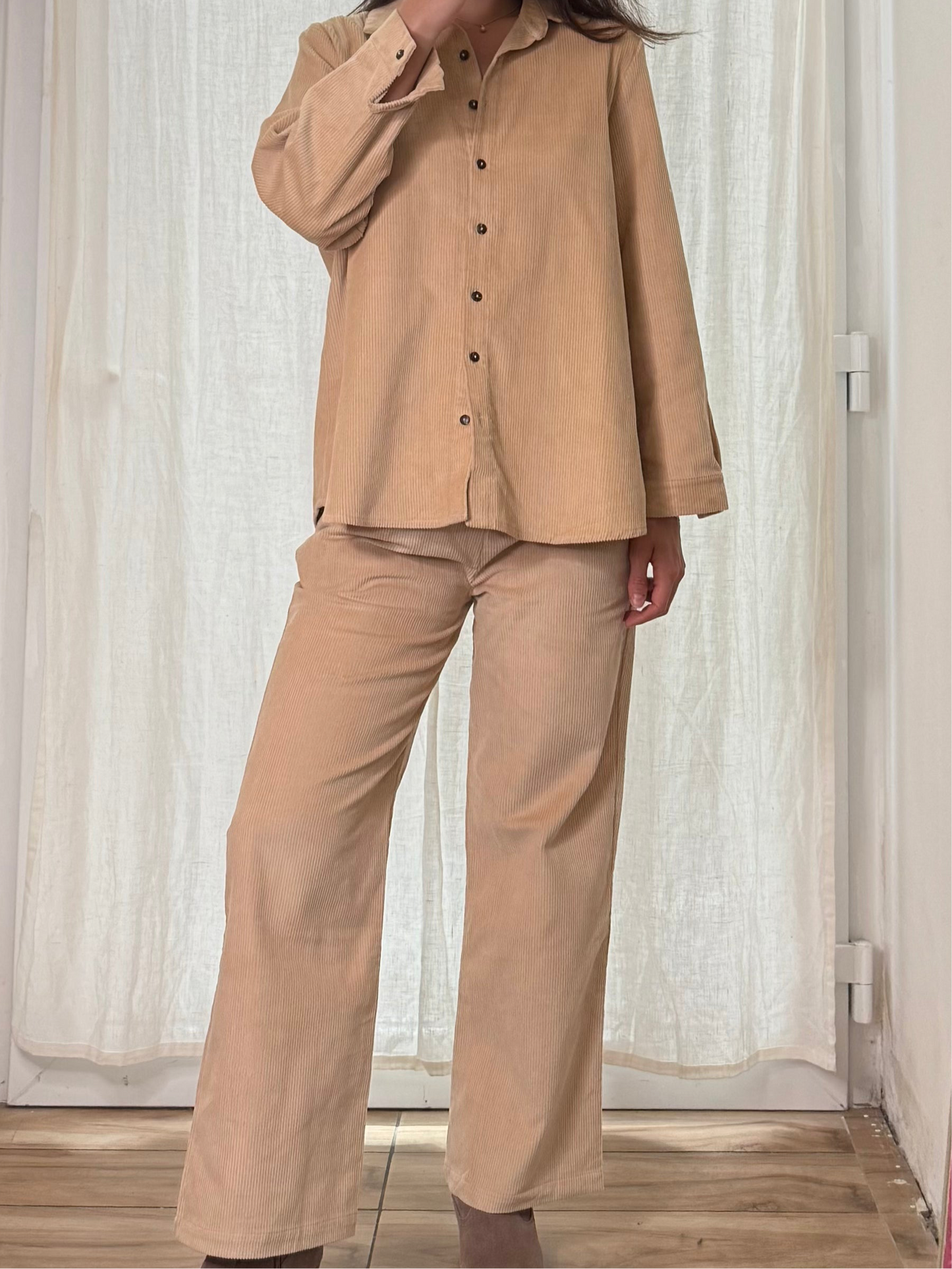 Two-Piece Corduroy Shirt & Trousers Set S