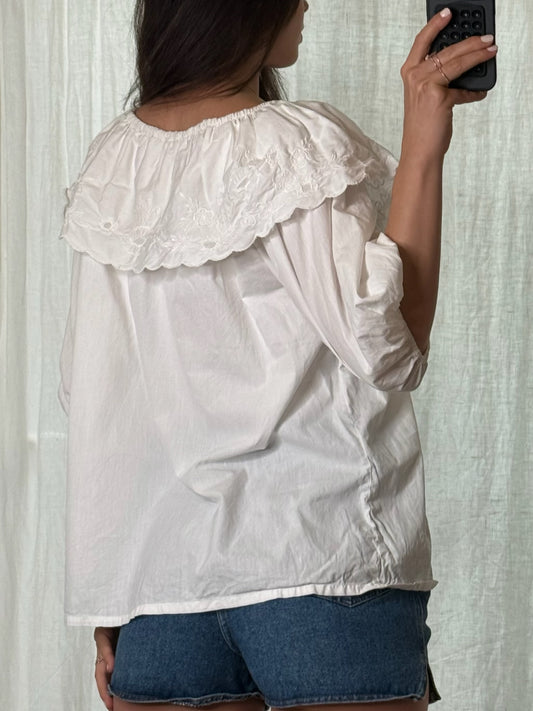 Vintage Cotton Puff Sleeve Blouse M