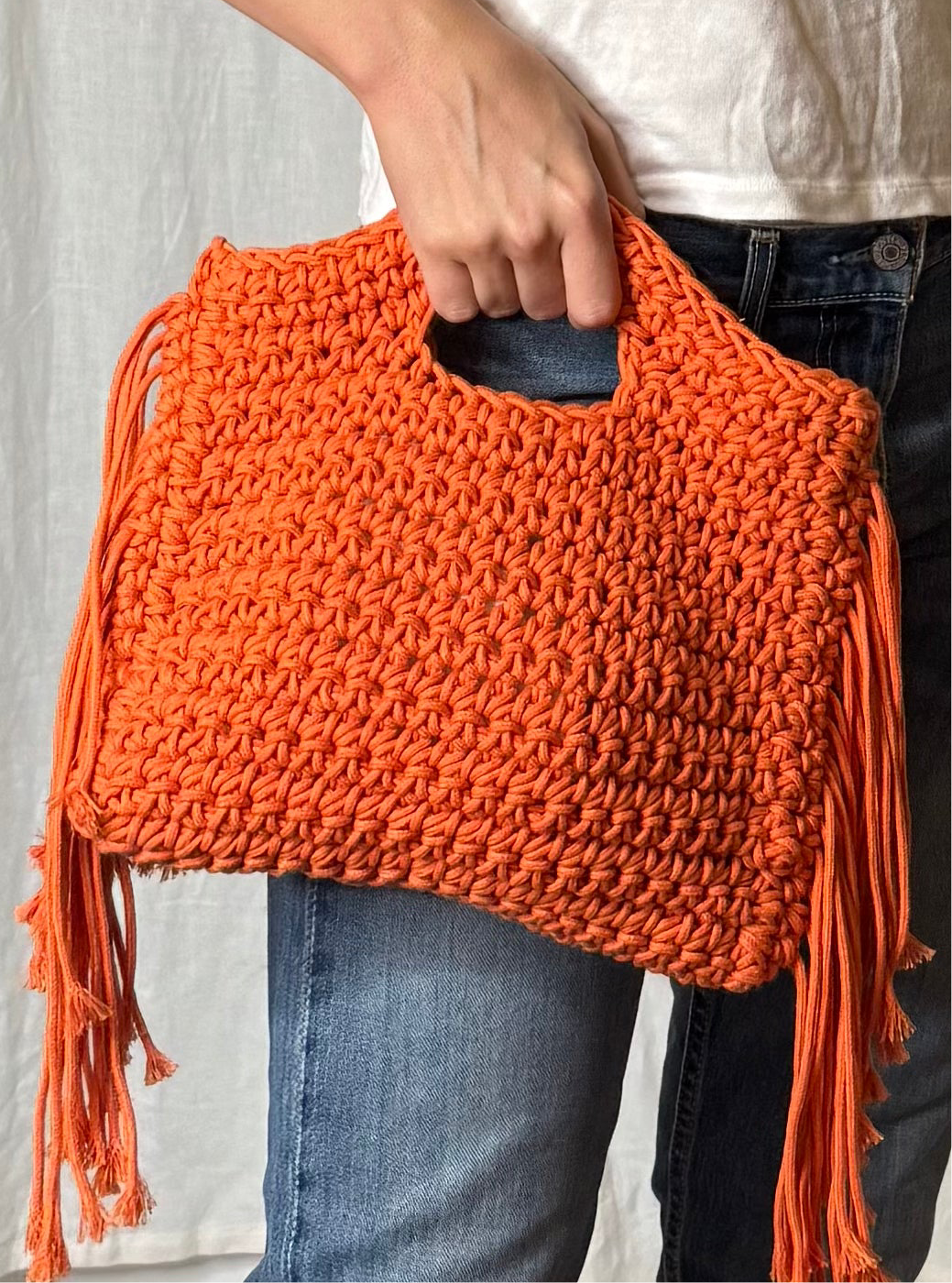 Handmade Bright Orange Tassel Macrame Summer Handbag S