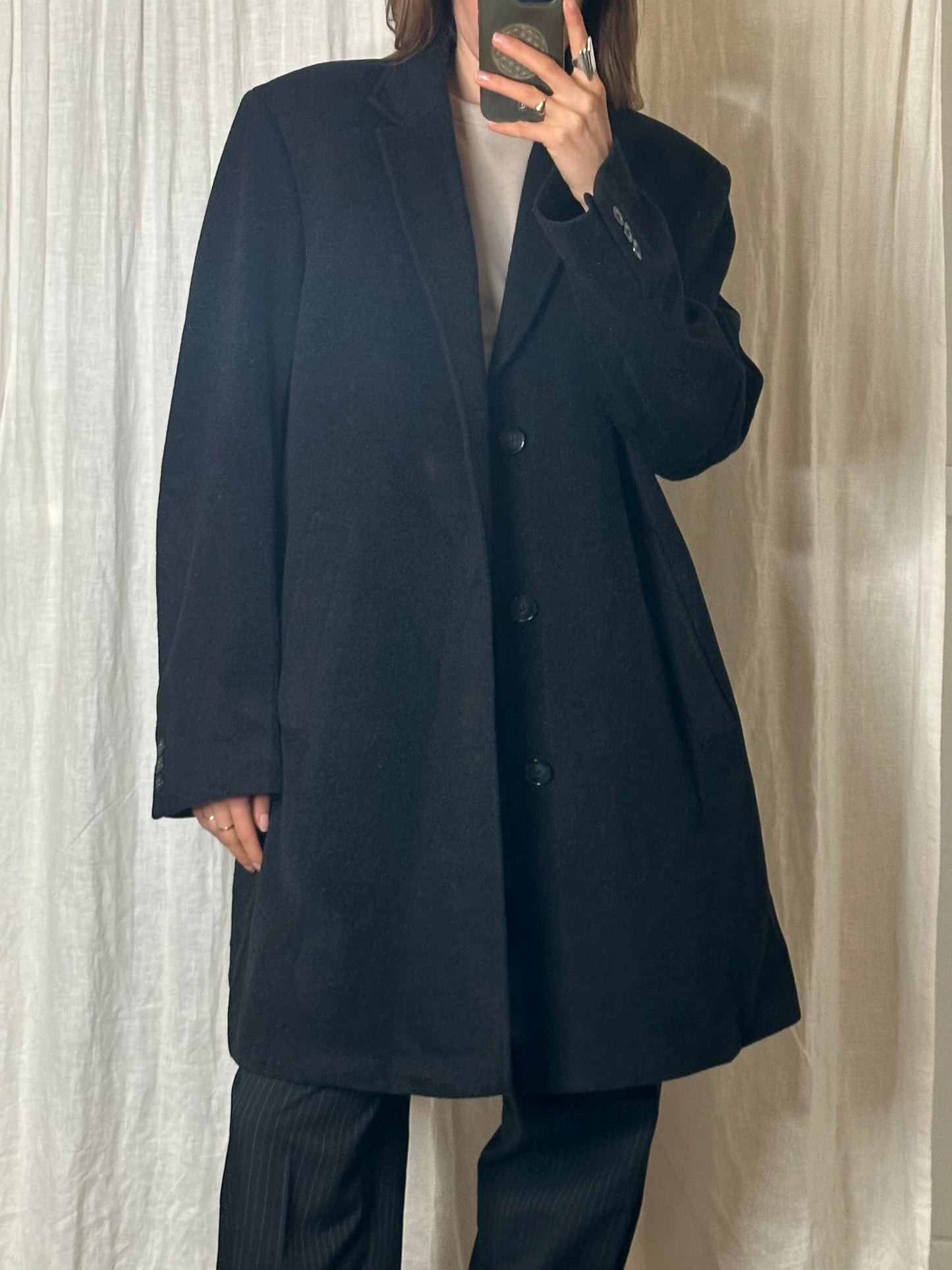Vintage Wool Cashmere Dark Gray Coat L/XL