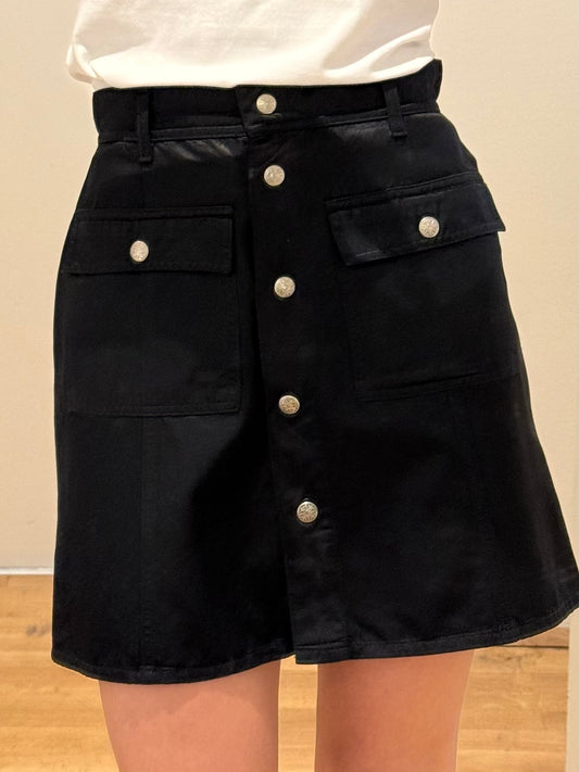Vintage Black Satin Button Front Mini Skirt XS/S