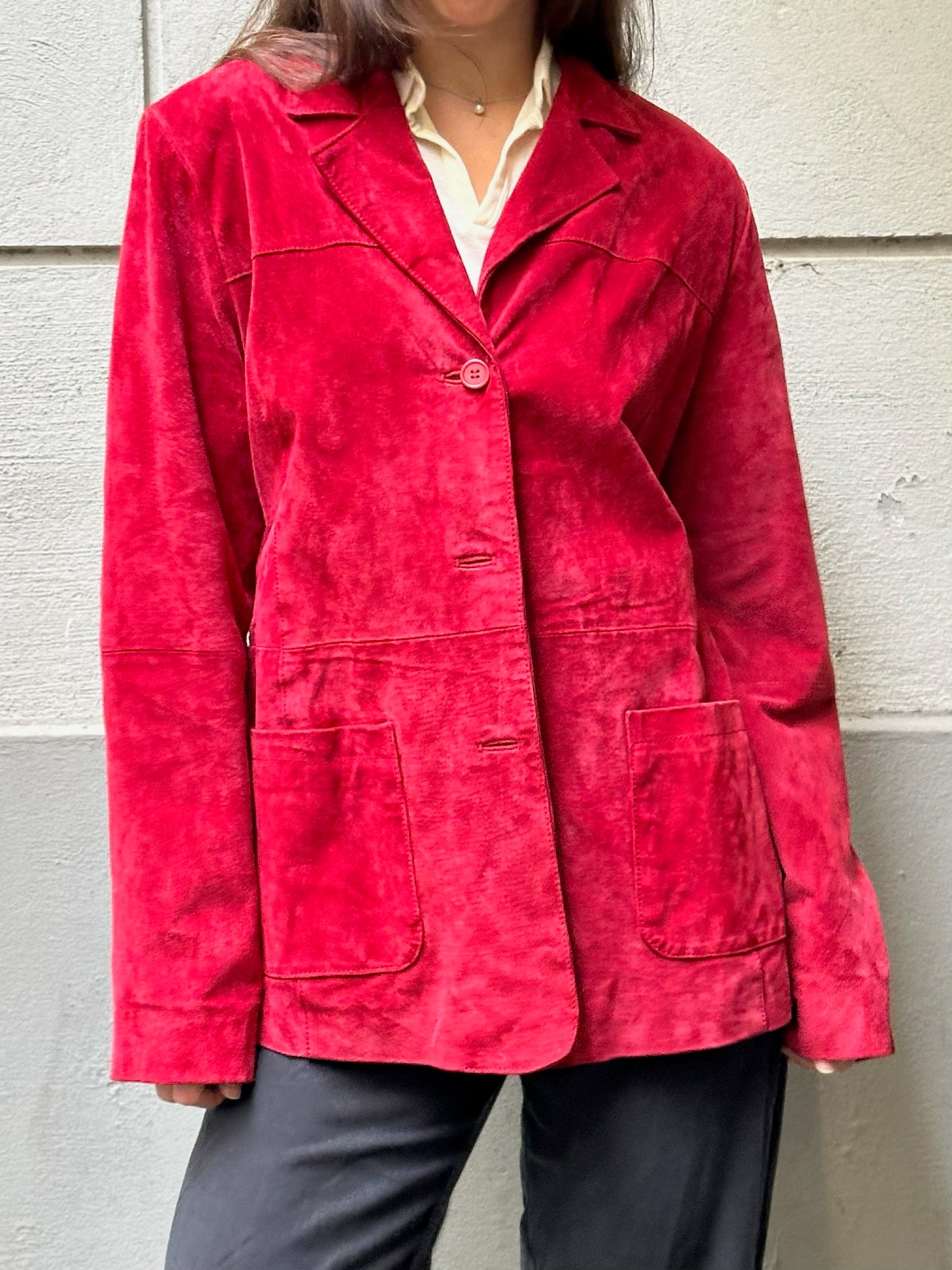 Vintage 100% Genuine Leather Red Suede Jacket M