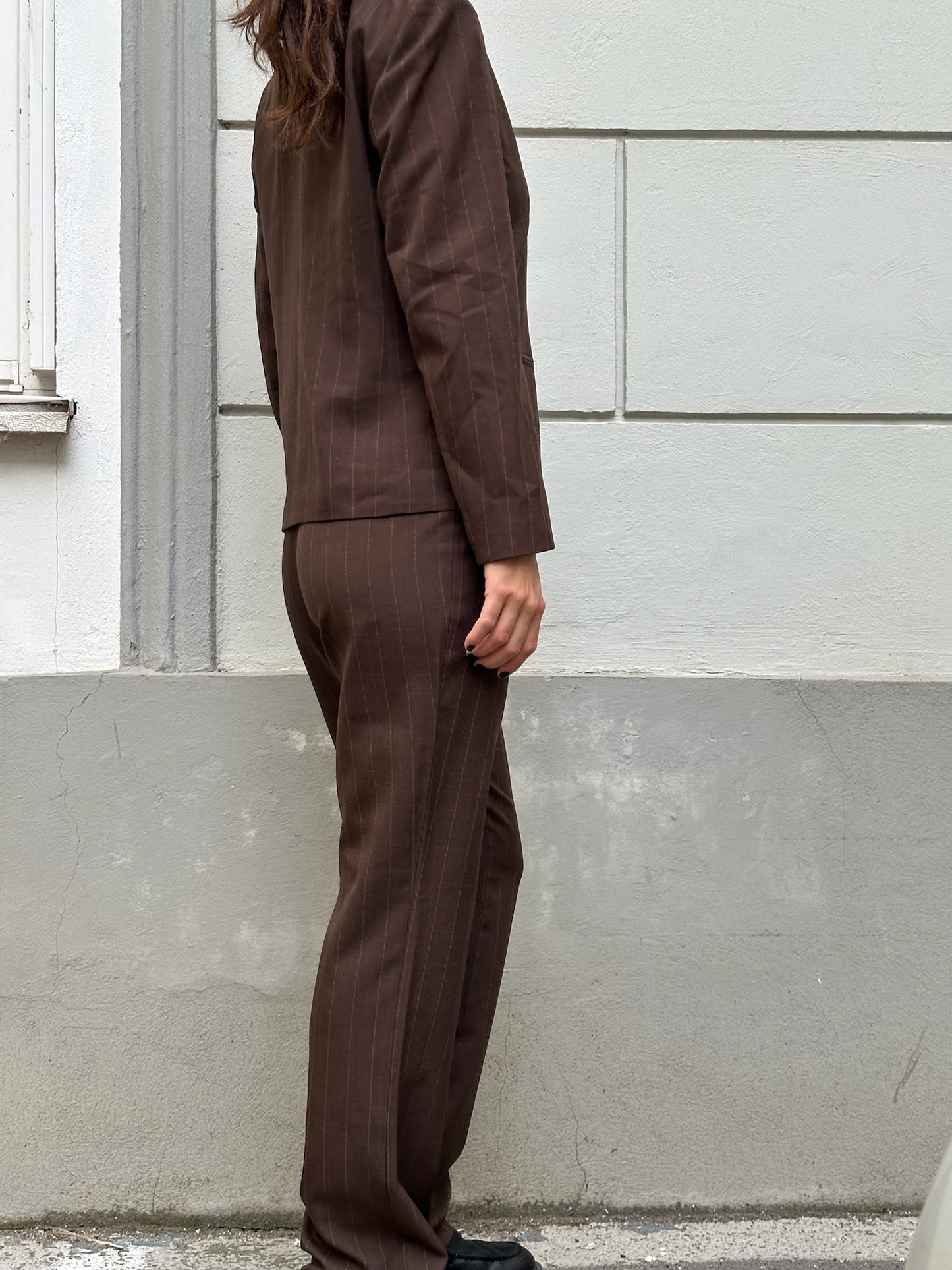 Vintage Brown Pintstripe 2-Piece Blazer & Trousers Set S/M