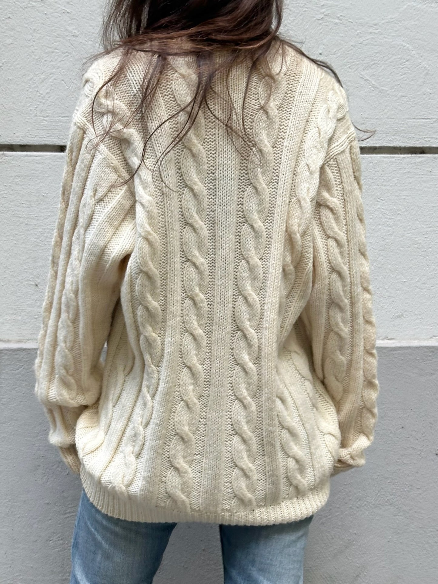 Vintage Wool Blend Cream Cable Knit Pullover Sweater L