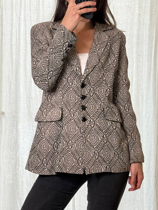 Vintage Viscose Blend Textured Pattern Blazer Light Jacket S/M