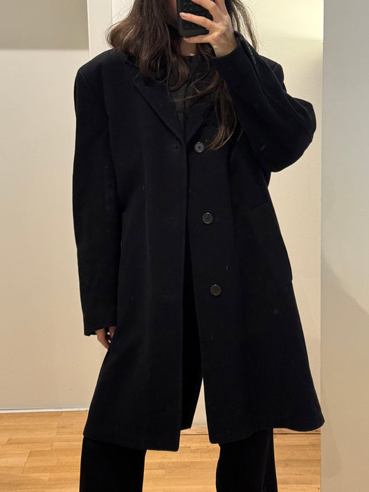 Vintage Black Wool & Cashmere Coat L