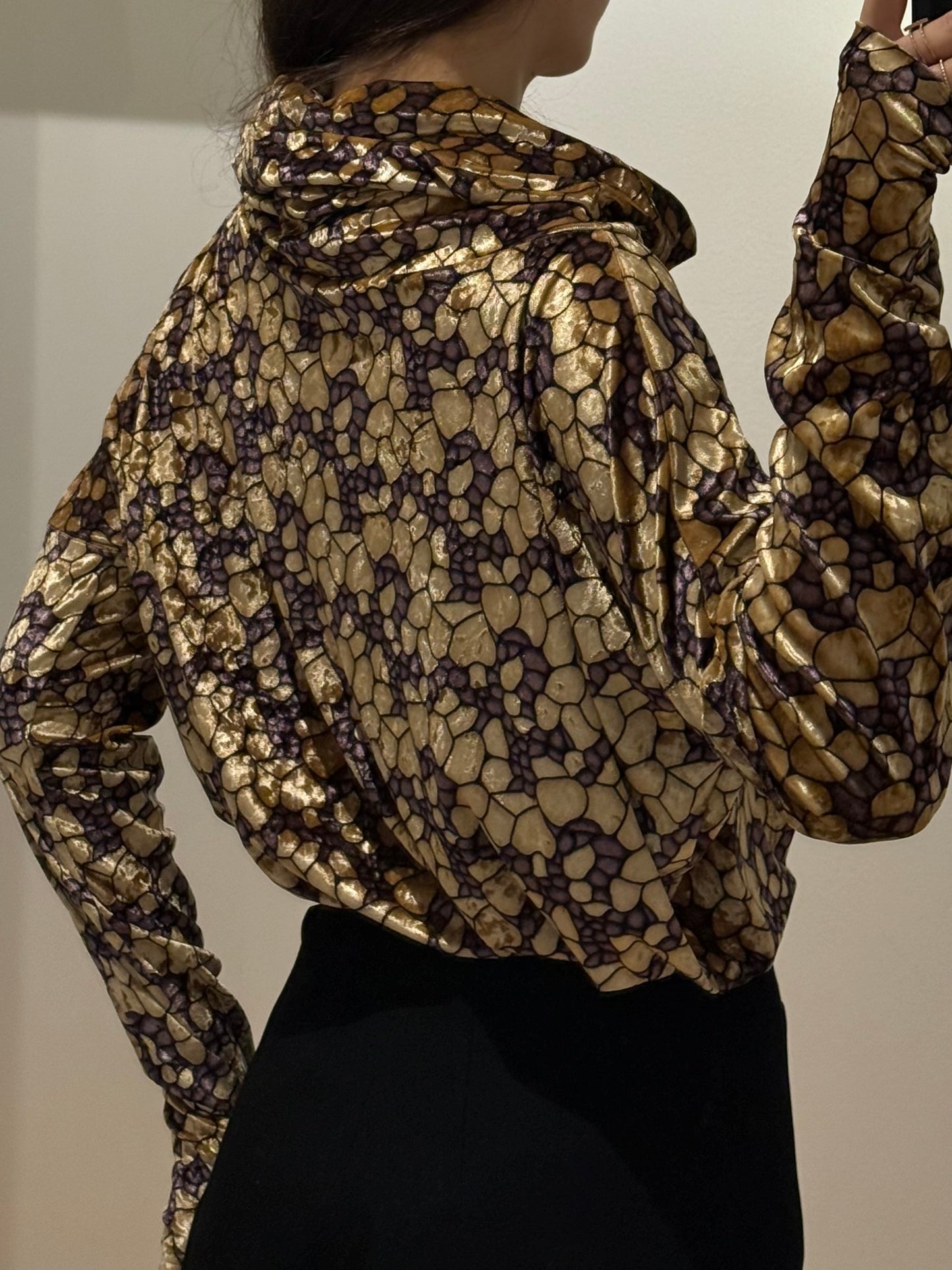 Vintage Velvet Cowl Neck Long Sleeve Top M/L