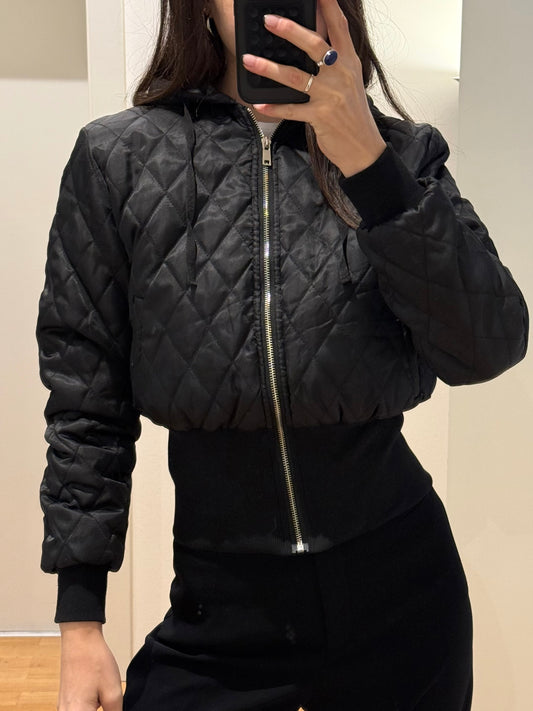 Vintage Y2K Puffer Jacket Cinched Waist With Hoodie S