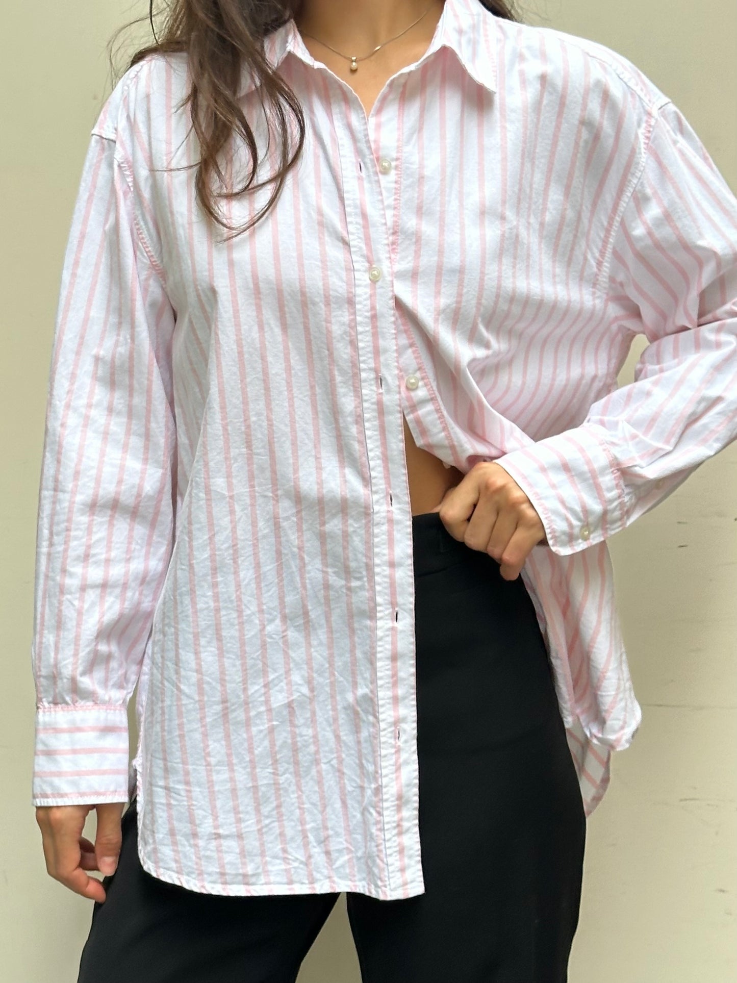 Striped White & Pink 100% Cotton Button Down Shirt M/L