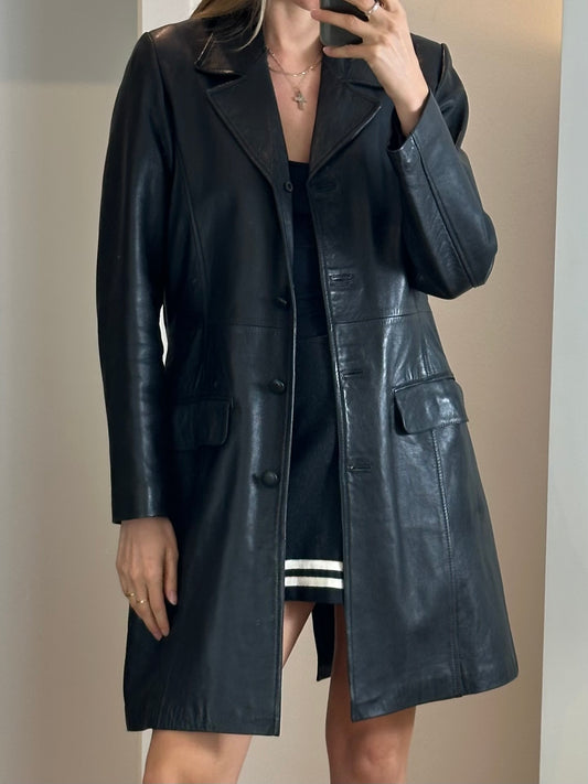 Vintage Black Leather Coat M/L