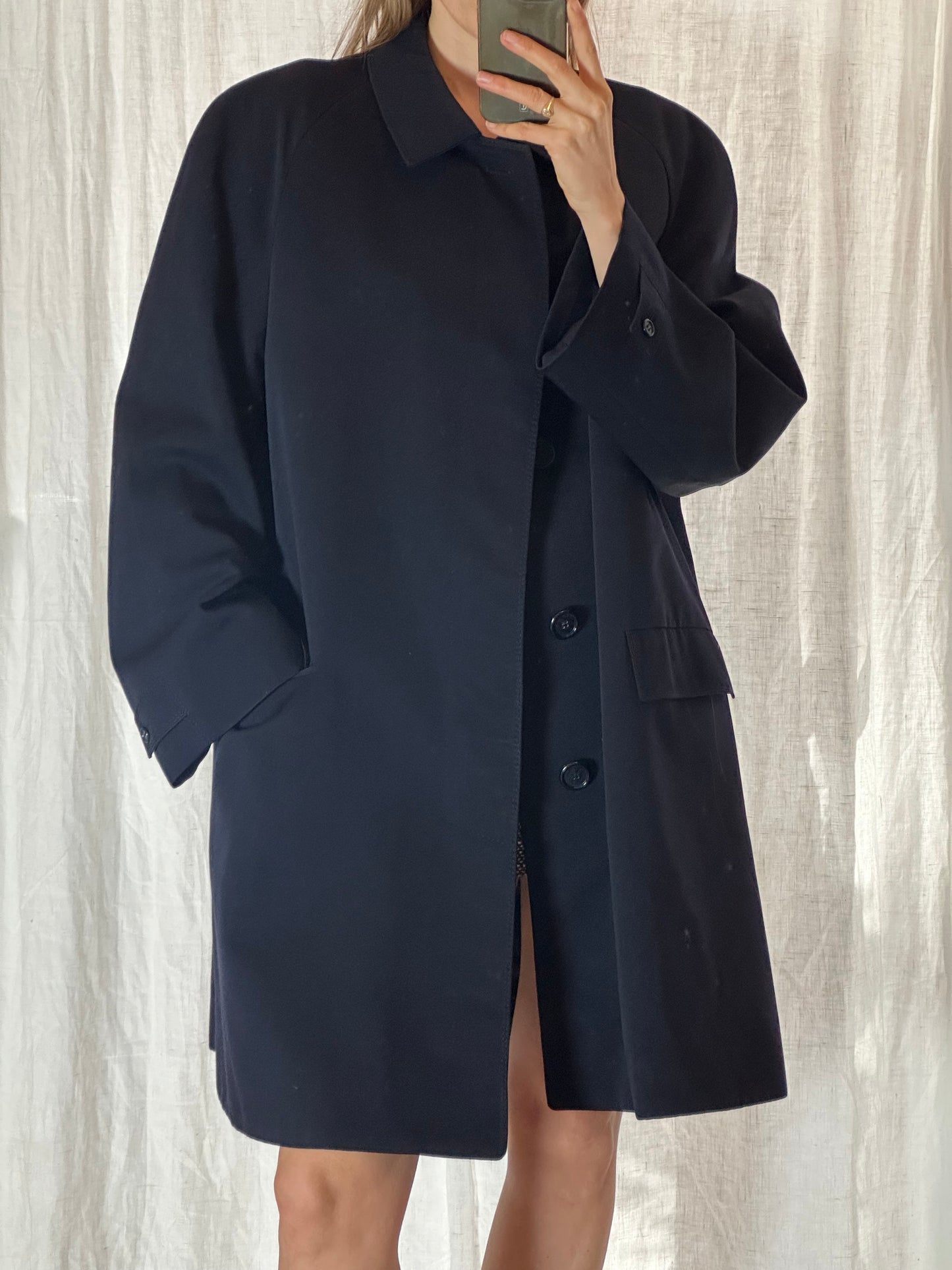 Vintage Navy Blue Pure New Wool Trench Coat XL