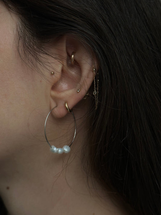 Silver Hoop & Freshwater Pearl Earrings