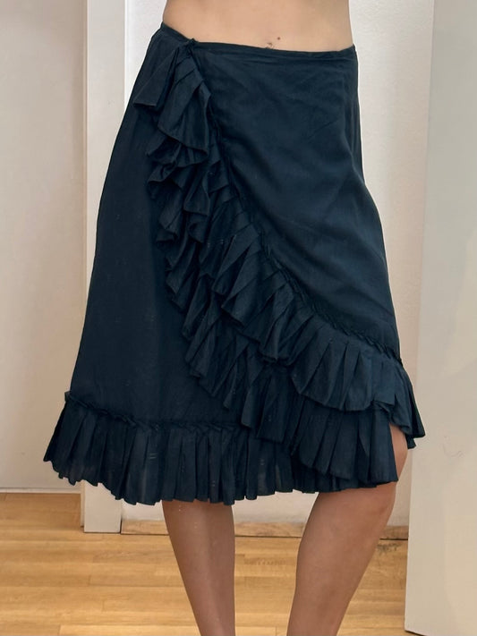 Cotton Navy Midi Skirt S