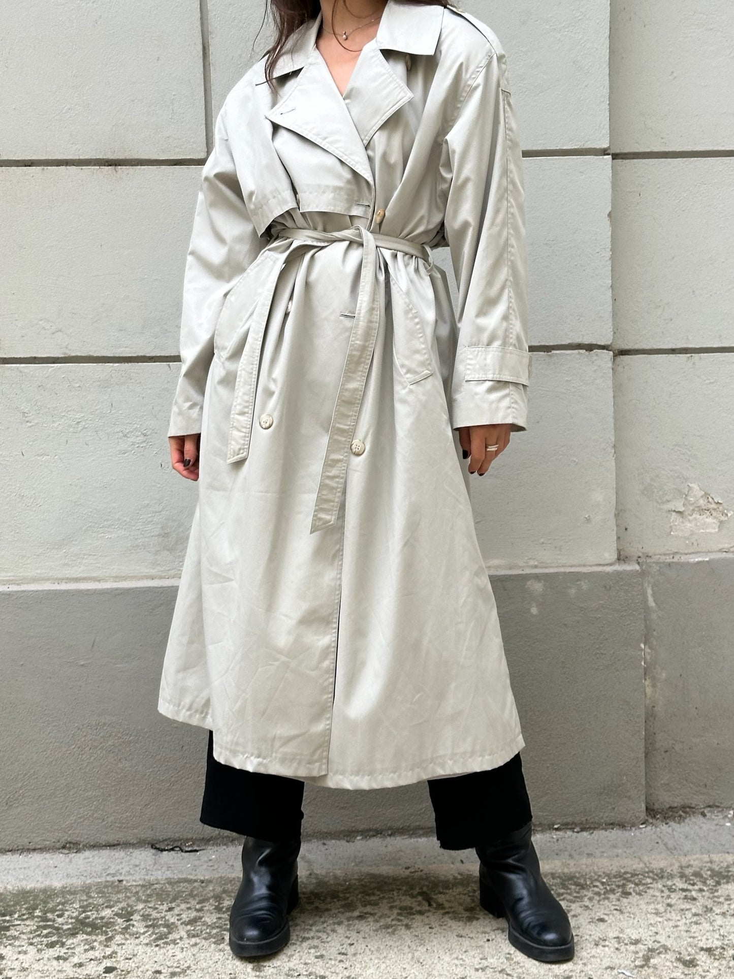 Vintage Light Gray Belted Trench Coat L