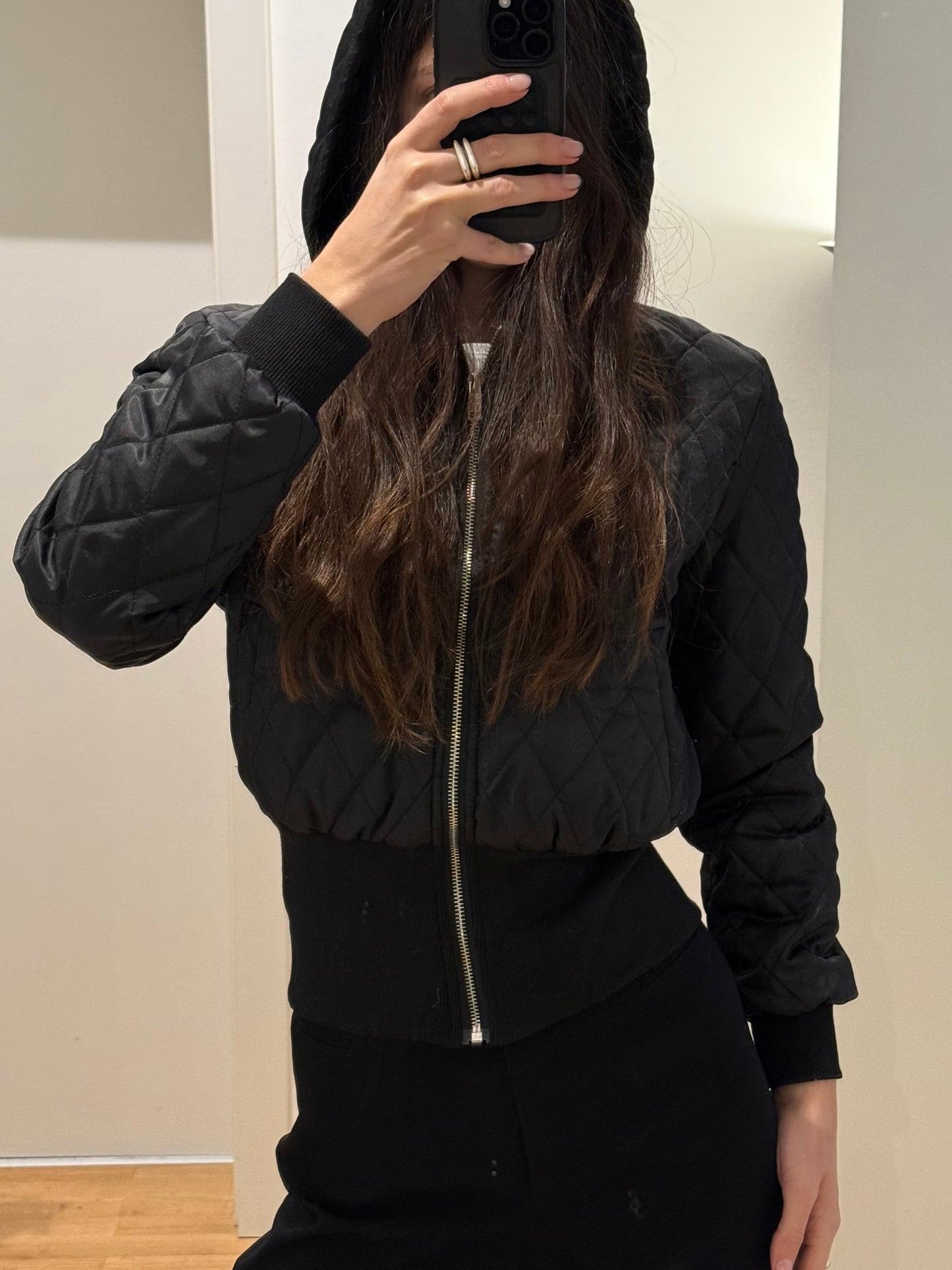 Vintage Y2K Puffer Jacket Cinched Waist With Hoodie S