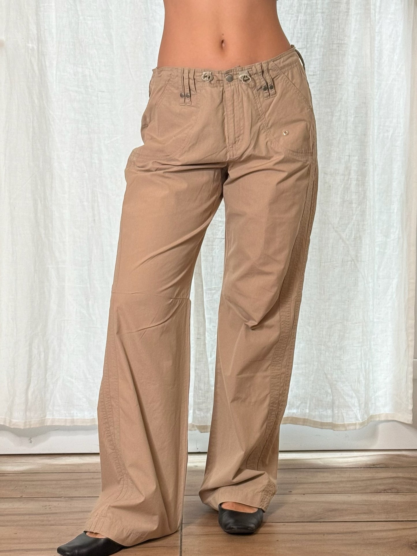 Vintage Cotton Y2K Beige Cargo Trousers M